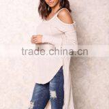 Popular High Quality Cold Beige Shoulder Knit Tops Sexy Off Asymmetric Sexy Party Sweaters thumbnail-6