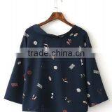 Runwaylover EY2339B Europe Style 2017 Ladies Fashion Label Printed Blouse thumbnail-4