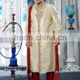 Gold Pure Banarasi Silk Fabrics Designer Sherwanis thumbnail-1