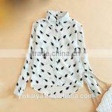 2014 new design chiffon penguin pattern long sleeve summer casual women blouse