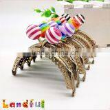 8.5cm 3.35inch Candy Ball Bronze Round Engraving Embossed Lace Purse Frame thumbnail-1