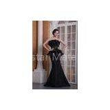 Elegant Strapless Mermaid Taffeta Womens Party Dresses Floor Length Black Prom Dress Beads thumbnail-1