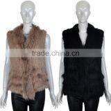 YR243 Knitting Rabbit Fur Vest 1*2 Knit Women Real Raccoon and Rabbit Fur Vest Wholesale OEM thumbnail-4