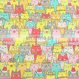 Digital Printed Cotton Fabric with Colorful Cats Design