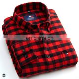 T-MSS527 100% Cotton Black and Red Checked High Quality Men Plaid Flannel Shirt