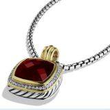 Sterling Silver 14mm Albion Pendant with Garnet and CZ in Gold Plated(P-020)