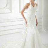 Halter Top Fit and Flare Taffeta Wedding Dresses With Pickups thumbnail-5