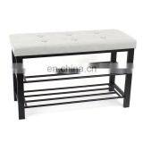Customized Modern and Practical Metal Fabric Shoe Stool Shelves Storage Bench With Buttons for Living Room thumbnail-6