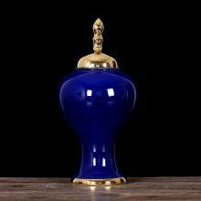 Modern Simple Jingdezhen Gild Large Blue Ceramic Plant Vase For Shopping Mall Decor thumbnail-4