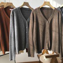 Early Autumn New Cartoon V-Neck Sweater Cardigan Women's Loose Thick Wool Knitted Coat thumbnail-3