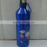 750ml aluminum sport water bottle with heat transfer logo and carabiner lid