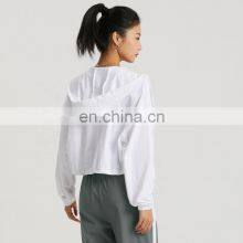 Upf 50+ Adjustable Drawstring Sports Hooded Jackets Wholesale Womens Long Sleeve Yoga Tops thumbnail-2