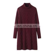 OEM Customizable Cable Knit High Neck Long Thick Loose Knitted Cashmere Dress Sweater Breathable Washable for Spring Autumn Use thumbnail-1
