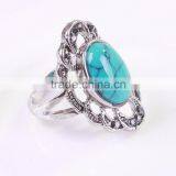 Fashion Rhodium Silver Jewelry Big Ring With Turquoise Stone Indian Ring thumbnail-1