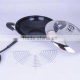 Stainless Steel Wok With Glass Lid+ceramic Non-sticking Coating Inside