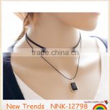 Latest crystal pendant punk style double layer black velvet choker necklace