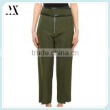 2016 Wholesale Factory Women's Canvas Pants Silk Blend Canvas Trousers With Concealed Zip And Button Closure