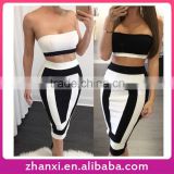 Tube crop top girl sexy design tight bodycon midi skirt and blouse sets for women