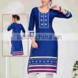Embroidery Flower Design All Over With hi Neck Border Vogue Designer Kurtis thumbnail-3