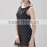 Black Square Pattern Jagged Edges Cut-out Crochet Dress for Ladies SR-D9786 thumbnail-3