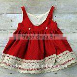 2017 New Arive Little Girls Red Christmas Party Dress Ivory Lace Crocheted Solid Color Dress thumbnail-2