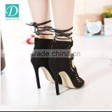 Newest Black Leather Shoes Open Toe High Heel Sandal Women thumbnail-3