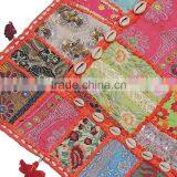 Eclectic Lounge Seating Pillow Rajasthan Patchwork Cowrie Shell Floor Cushion thumbnail-4