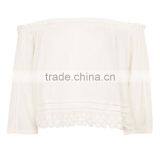 Factory Direct Sale Boho Style off Shoulder Crochet Long Sleeve Female Tops thumbnail-6