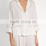 High Quality Shawl Collared White and Golden Color Contrasting Satin Sleepwear thumbnail-2