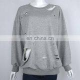 Ladies Sweatshirts Hole Cut Out Distressed Batwing Sleeve Sweater Sweatshirt thumbnail-2