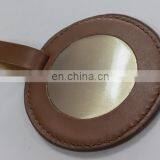 Leather Luggage Tag Metal Plate Custom Golf Circlular Metal Leather Bag Tag In Antique Brass Plating and Die Cast Soft Enamel thumbnail-2