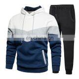 Custom Logo Mens Panels Stitching Sweatpants and Hoodie Sweatsuit Set thumbnail-2