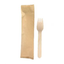 Biodegradable FSC birch wood Individually Wrapped Wooden Fork 16cm for travel compostable