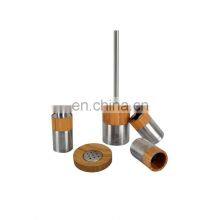 Простой круглый держатель для туалетной щетки и дозатор мыла из бамбука и нержавеющей стали, туалетные аксессуары, набор для ванной комнаты thumbnail-1