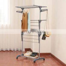Foldable 3 Tier Rolling Collapsible Clothes Drying Rack Stand Indoor Outdoor Dark Grey Metal Laundry Rack thumbnail-2