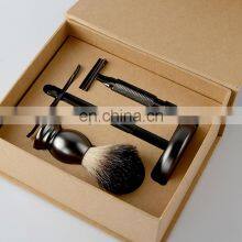 mens black metal shaving razor brush stand with craft paper box grooming set