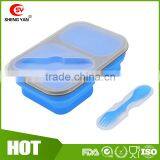 Can Print Logo Collapsible 2 Compartment Silicon Lunch Box for Student