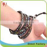 Blue Turquiose And Glow Glitterings 5 Wrap On Dark Blue Real Leather Bracelet thumbnail-5