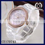 Fashion Mother of Pearl Dial Flower Dial Watch Ceramic Strap*ceramic Watch With MOP Dial and Rhinestone Bezel thumbnail-1