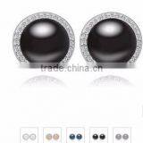 FIVE COLORS -- New Big Round White Pearl Diamond Cluster Stud Earrings thumbnail-2