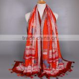 Vintage geometry women printed tassel scarf viscose design spring and autumn popular long shawls pure muslim scarves/ pashmina