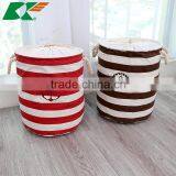 2015 New Zakka Stripe The Beam Port Linen Multi-function Handle Stackable Storage Barrel Laundry Basket Toy Storage Box Quality Choice thumbnail-1