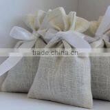 White Creamy Linen Small Bags, Rustic Wedding Favor Bags, French Linen Gift Bags thumbnail-1