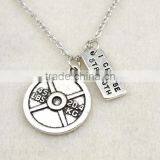 Antique Silver Plated Vintage Circle 45LBS 20.4KG Weight Plate And I Choose Strength Sports Charm Necklace