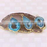 Titanium AB Blue Agate Slice Beads, Gold Plated Agate Geode Gem Stone Connector Druzy Beads For Jewelry Making thumbnail-2