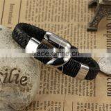 2017 Custom Mens Wholesale Black Braided Leather Bracelet thumbnail-2