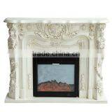 Antique Handmade Flower Carving Rococo Style Indoor Wooden Fireplace in Ivory Color - BF07-70341 thumbnail-1