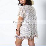 Spring Embroidered Fringe Lace Kimono Short Sleeve Small Women Coat thumbnail-1