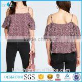 2017 Tunic Tops Cold Shoulder Rayon Printing Short Sleeve Women's Summer Tops thumbnail-1