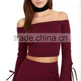 2017 Two Piece Set Women Clothing off the Shoulder Long Sleeves Top and Slim Skirt thumbnail-4